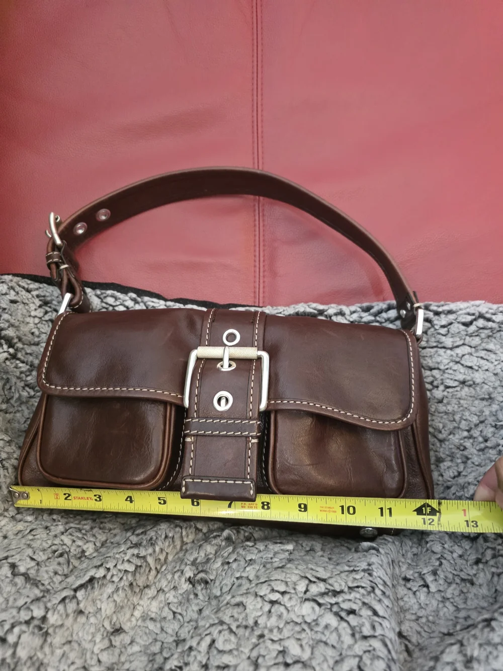 Classic Brown Leather Shoulder Bag with Buckle Detail